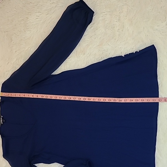 EXPRESS Dark Blue Flared Dress with Sheer Flowy Sleeves - Size Medium - Picture 7 of 10